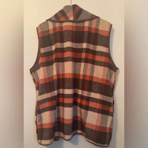 Plaid Vest Lapel Open Front Sleeveless Jacket Outerwear Cardigan with Pockets - Picture 3 of 5